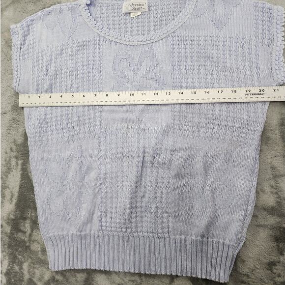 Vintage Jessica Scott Sweater Womens M Blue Crew Neck Short Sleeve Lightweight - Picture 6 of 8